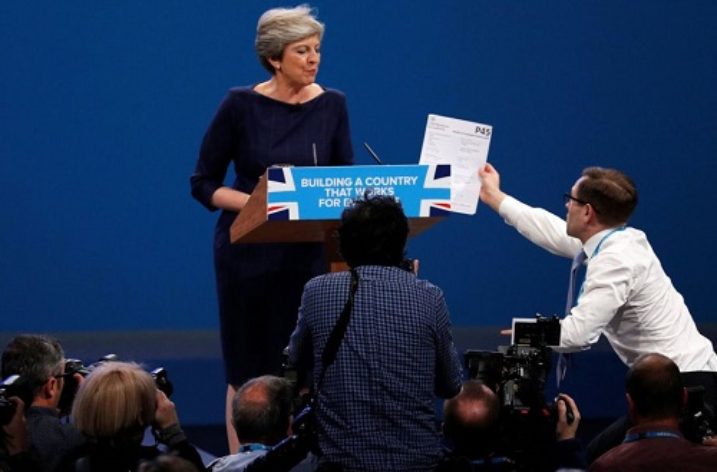 Mrs May handed P45 during her Conference Speech